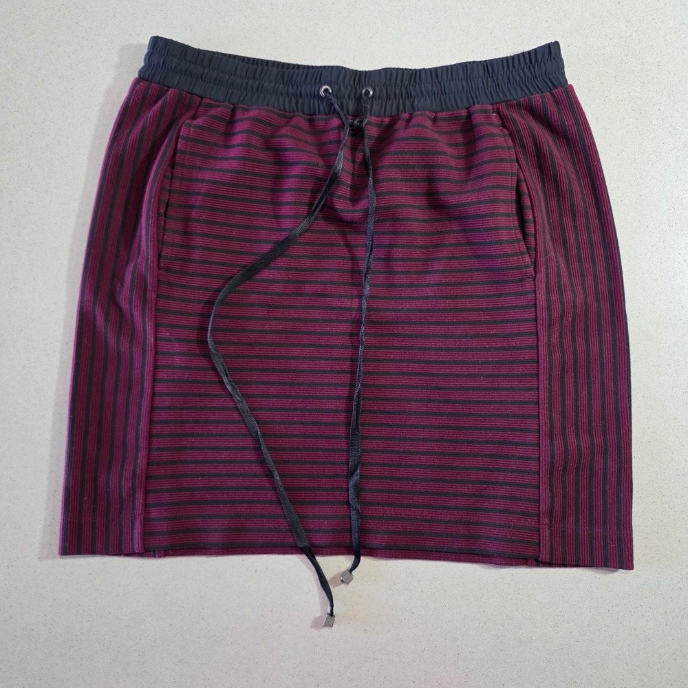 Lou & Grey Burgundy Black Striped Mini Skirt Small Drawstring Pockets